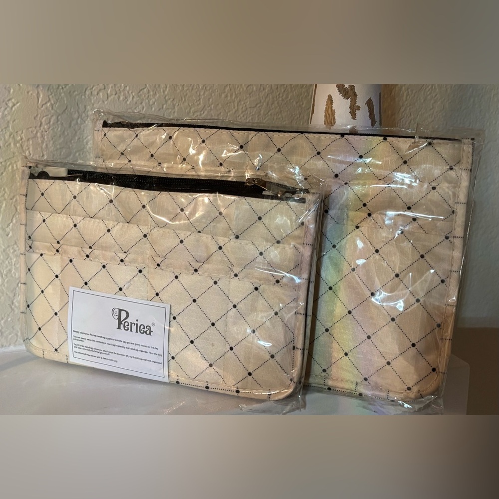 Periea Cream Quilted Design Purse Organizer (Set of 2)